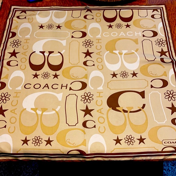 Coach silk scarf 21 inch square brown C - Picture 1 of 6